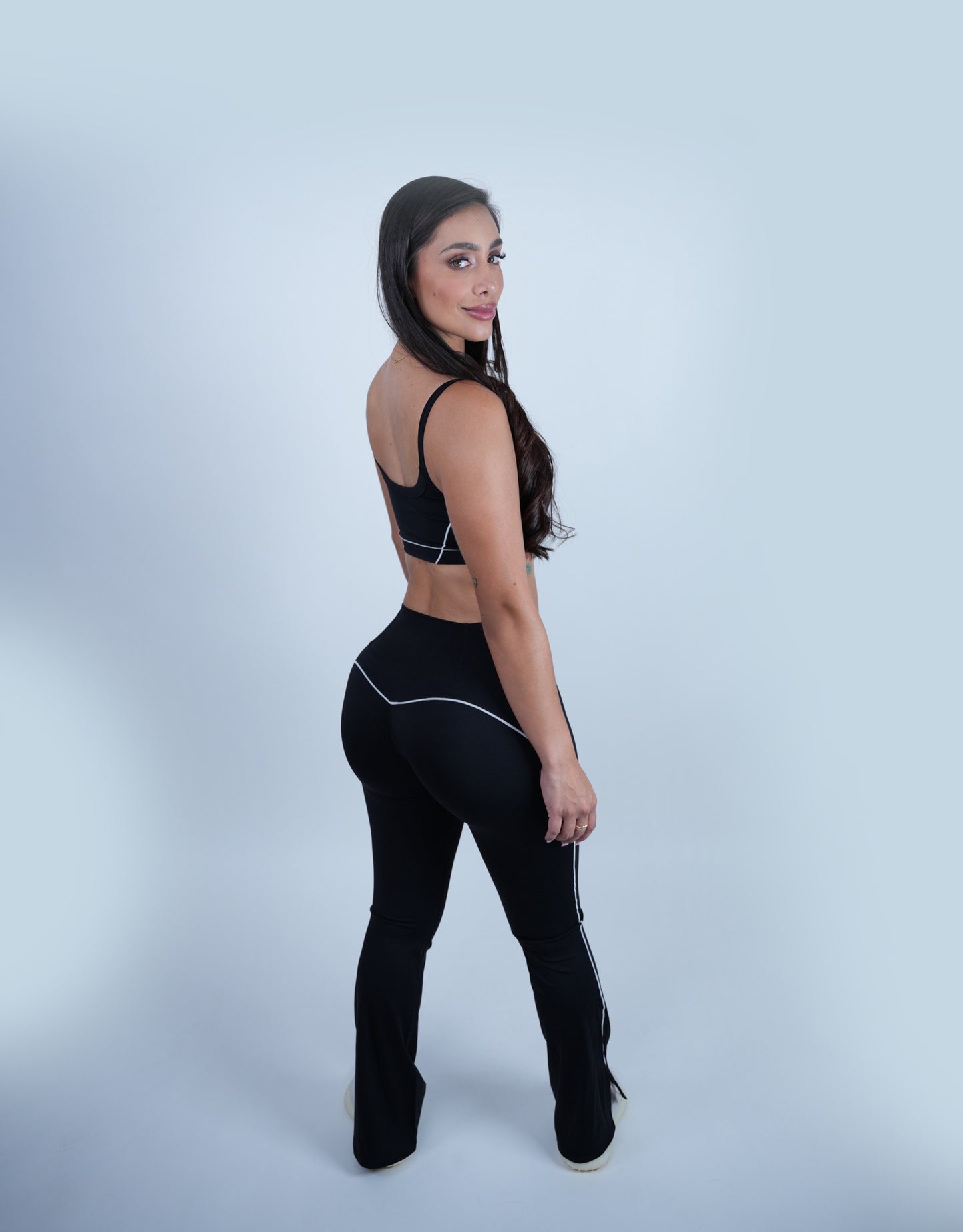 Two-Tone Sport Bra with Flare Pant Set