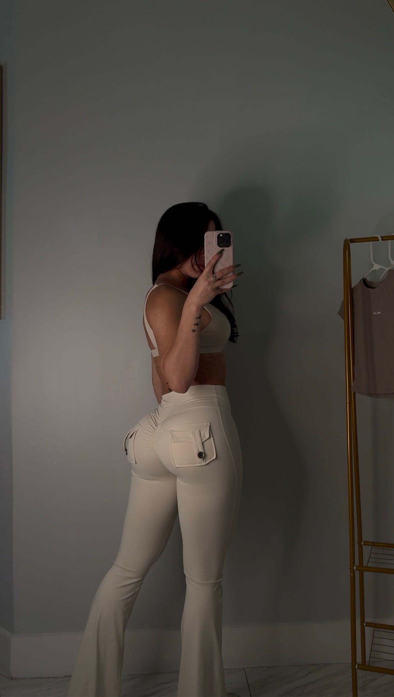 Flare scrunch butt pants with pockets