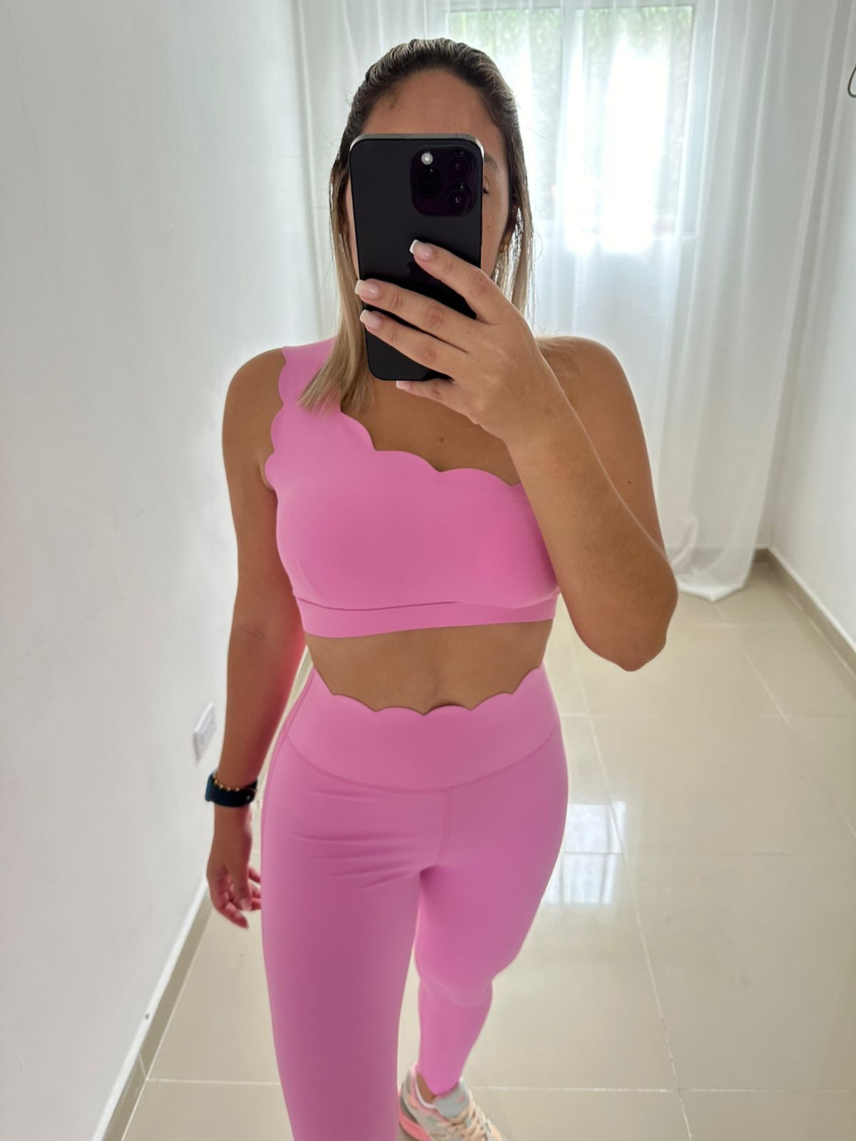 One Shoulder Sport Bra & Scallop Legging Set