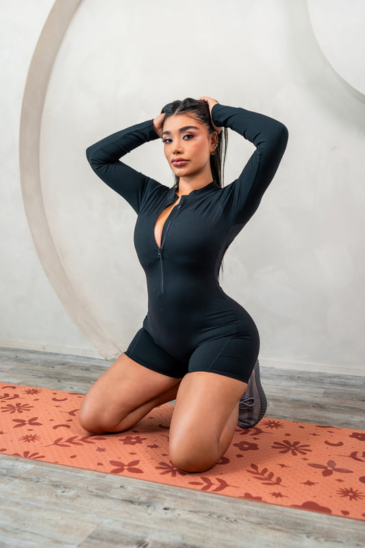 Long Sleeve Open Back Scrunch Butt Romper