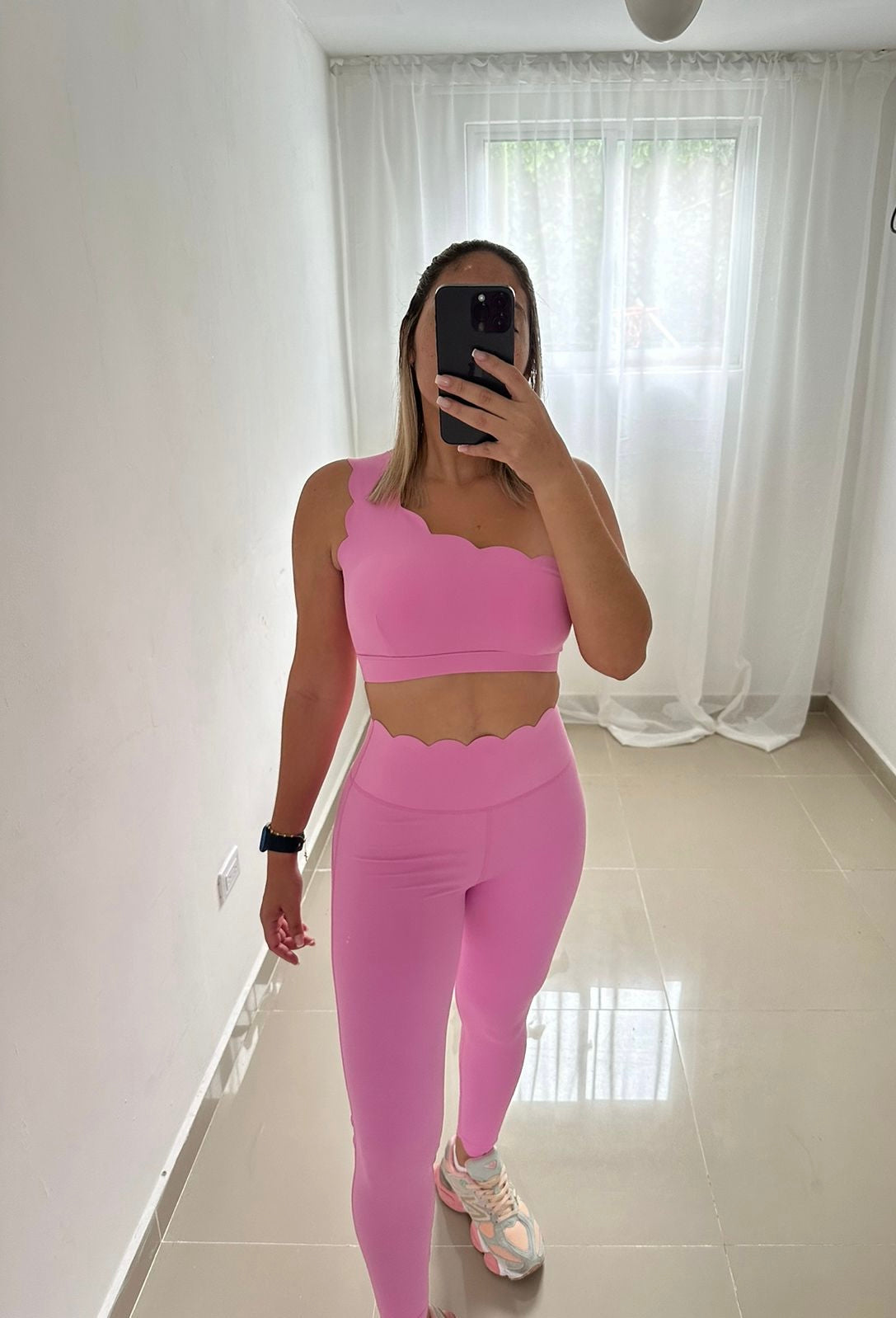 One Shoulder Sport Bra & Scallop Legging Set