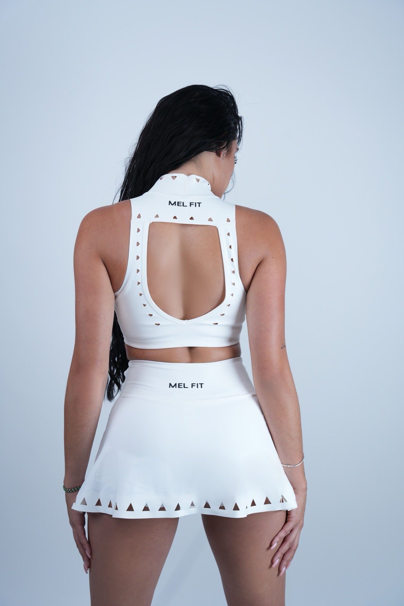 V- Waist Laser Cut Tennis Skirt Set